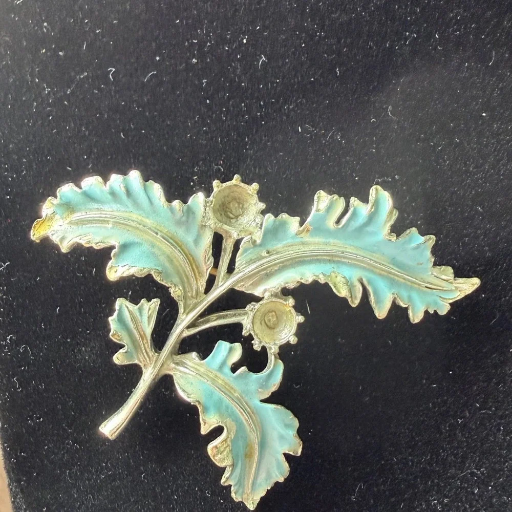 60s Vintage Turquoise Enamel Floral Brooch Pin